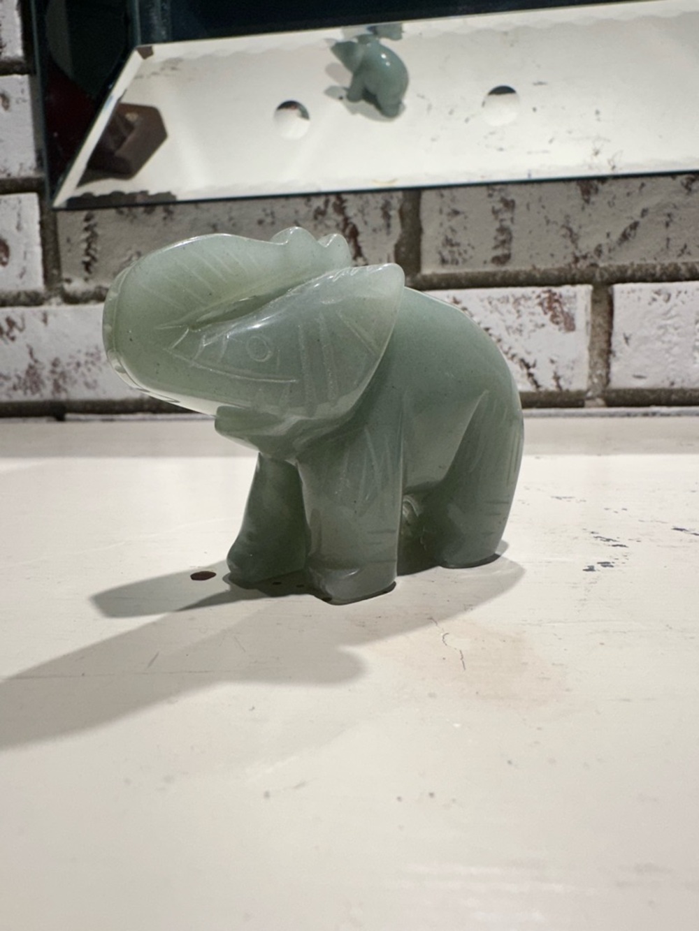 Green Jade Elephant Figurine - Home Art